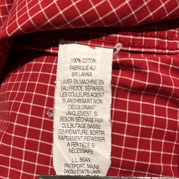 L.L. Bean Long Sleeve Checked Red Shirt L-REG Trim Fit Wrinkle Resistant - Picture 9 of 11